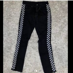 LF Carmar Black Checkered Side Jeans